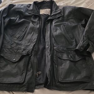 John Ashford Dark Leather Military Jacket 80s Lined